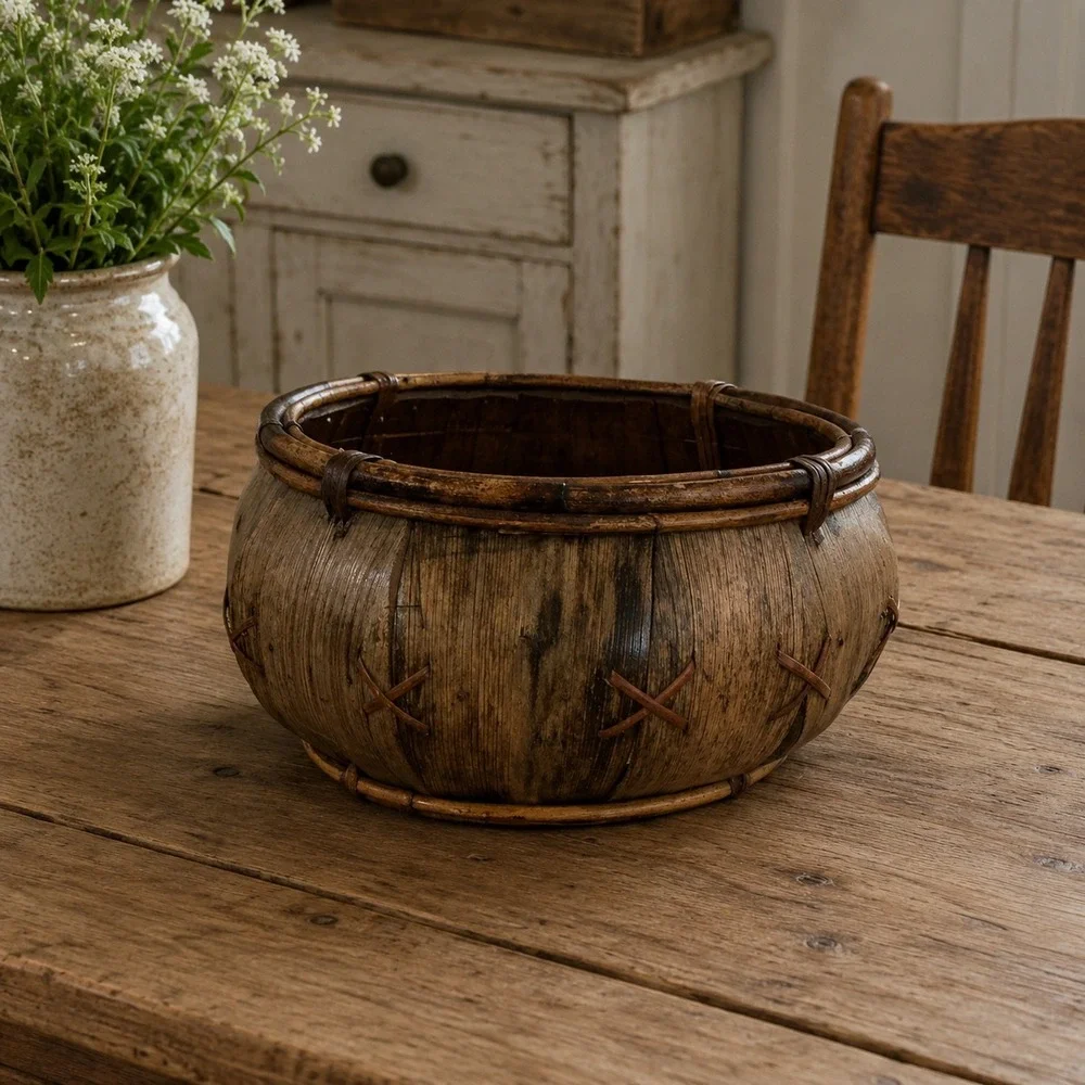 Global Influences 1997 Medium Tacong Bowl Woven Wood Basket 8.5